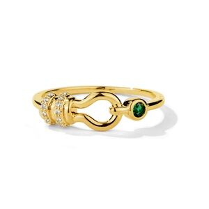 Gold Ring with Green and Clear Stones by Oomiay
